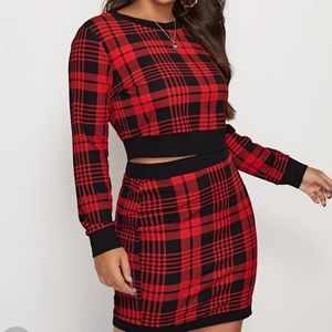 Shein 2 Two Piece Plaid Skirt and Top Set